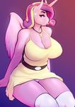  2017 anthro anthrofied blush clothed clothing equine feathered_wings feathers female friendship_is_magic hair hi_res horn legwear looking_at_viewer mammal multicolored_hair my_little_pony princess_cadance_(mlp) solo thigh_highs tsudamaku winged_unicorn wings 