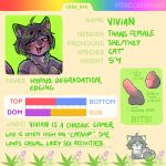 ahoge anthro blush circumcised domestic_cat english_text erection felid feline felis flaccid fur genitals grey_body grey_fur gynomorph hair handwritten_text hi_res information intersex looking_at_viewer mammal model_sheet monochromanis neck_tuft penis portrait smile solo text tuft vivian_the_cat whiskers