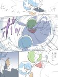  absurdres alternate_color black_dress black_gloves blue_hair bob_cut closed_eyes colored_skin commentary_request dress elbow_gloves gardevoir gloves green_hair highres hime_takeo mega_gardevoir mega_pokemon orange_eyes pokemon pokemon_(creature) shiny_pokemon snowball snowball_fight speech_bubble strapless strapless_dress translation_request white_dress white_gloves white_skin 