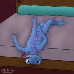 1:1 amphibian bed bedroom_eyes buckteeth frog furniture genitals grabbing_sheets hi_res humanoid layon lizard long_tongue lying male markings narrowed_eyes on_back penis pillow reptile scalie seducing_viewer seductive smile solo spots spotted_markings tapering_penis teasing teeth tongue tongue_out whitesky