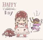  2boys aged_down apron blonde_hair brown_hair child chocolate chocolate_making chocolate_on_body chocolate_on_clothes colored_eyelashes commentary_request food_on_body frilled_apron frills haitani_ran happy_valentine highres holding holding_whisk long_hair long_sleeves maid_apron male_focus mixing_bowl multicolored_hair multiple_boys niko20223 pajamas pants pink_pajamas pink_pants pink_shirt purple_pajamas purple_pants purple_shirt sanzu_haruchiyo scar scar_on_face scar_on_mouth shirt simple_background straight_hair streaked_hair tokyo_revengers trap two-tone_hair valentine waist_apron whisk white_apron yellow_eyes 