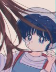  1girl absurdres bandage_on_face bandages blue_eyes brown_hair child closed_mouth commentary_request dot_mouth en_0410 hat highres ranma_1/2 tendou_akane tendou_kasumi upper_body 