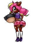  backpack big_breasts big_butt big_lips breasts butt cervine clothing deer female footwear hair high_heels huge_breasts huge_butt lips looking_at_viewer looking_back mammal norithics panties pink_hair pink_lips shoes solo underwear 