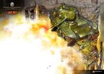  commentary explosion ground_vehicle highres inou_takashi military military_vehicle motor_vehicle no_humans official_art ruins sta-1 tank wargaming_japan window world_of_tanks 