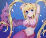  armpits arms_up bad_id bad_pixiv_id blonde_hair blue_eyes bra hikataso long_hair mermaid mermaid_melody_pichi_pichi_pitch monster_girl nanami_lucia ocean pink_bra ponytail shell shell_bikini underwear 