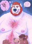  &lt;3 ... 2016 5_fingers anthro anthro_on_anthro bear beard black_nose blue_eyes body_hair brown_eyes brown_fur brown_hair chest_hair digital_media_(artwork) dramamine drooling duo eyebrows facial_hair fat_grab front_view fur green_background grizzly_bear hair half-length_portrait hand_on_stomach hi_res imminent_vore licking licking_lips looking_down looking_up male male/male mammal meat mendo moobs nipples nude overweight overweight_male pink_nipples pink_tongue polar_bear portrait red_hair saliva simple_background snout solo_focus speech_bubble standing sweat thinking thought_bubble tongue tongue_out vore white_fur 
