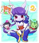  4girls angry animal_ears arm_guards black_hair black_nose blue_boots blue_gloves boots carol_tea chinese_knot closed_eyes commentary_request dragon dragon_girl eastern_dragon freedom_planet freedom_planet_2 furry furry_female gloves green_eyes green_fur horns long_animal_ears long_hair milla_basset multiple_girls neera_li nollety one_eye_closed orange_hair panda_ears panda_girl pink_eyes polearm purple_hair sash_lilac scarf short_hair sitting twintails v water_dragon weapon 