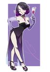  alcohol alternate_costume black_hair breasts choker cleavage cup dress drinking_glass elbow_gloves gloves hand_on_hip high_heels holding holding_cup large_breasts legs multicolored_hair nail_polish nanashiba one_eye_closed paladins pointy_ears purple_hair side_slit skye_(paladins) strapless strapless_dress two-tone_hair wine wine_glass 