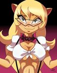  2017 anthro big_breasts blonde_hair breasts callie_briggs cat cleavage clothed clothing dalley-the-alpha eyewear feline female glasses green_eyes hair long_hair mammal smile solo swat_kats under_boob 