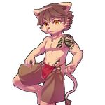  anthro brown_eyes brown_fur brown_hair bulge catmuti clothed clothing crotchless_chaps cub feline fundoshi fur hair japanese_clothing lion male mammal solo tattoo teenager topless underwear young 
