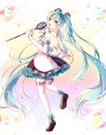  absurdly_long_hair detached_sleeves from_behind full_body hatsune_miku long_hair magical_mirai_(vocaloid) open_mouth skirt solo thighhighs twintails very_long_hair vocaloid yoishi_(fuchi39) 