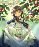  :d animal apron bird blue_dress blush bow braid brown_hair buttons cherry collared_dress dappled_sunlight day dot_nose dress eyebrows_visible_through_hair floating_hair food frilled_apron frilled_cuffs frills fruit hat holding_clothes juliet_sleeves kuga_tsukasa leaf long_hair long_sleeves looking_at_viewer low_twintails maid maid_apron maid_cap open_mouth original outdoors picking_fruit puffy_sleeves purple_eyes shadow skirt_basket sleeve_cuffs smile sunlight tareme tree twin_braids twintails white_apron white_bow white_hat wind 