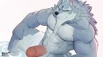  16:9 2020 abs anthro balls biceps black_nose canid canine canis erection facial_hair fur genitals glans grey_body grey_fur hi_res humanoid_genitalia humanoid_hands humanoid_penis law_(sdorica) male mammal muscular muscular_anthro muscular_male nude pecs penis radcanine sdorica signature simple_background solo white_background widescreen wolf 