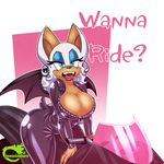  2016 anthro bat big_breasts bodysuit breasts cleavage clothed clothing english_text female mammal motorcycle omegasunburst rouge_the_bat skinsuit solo sonic_(series) text tight_clothing vehicle 