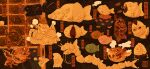  absurdres commentary english_commentary facial_hair fish food food_focus geta highres horns mustache no_humans open_mouth original steam taiyaki tatami111 wagashi 
