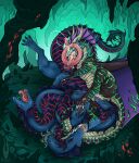 3_penises 4_fingers 4_toes 5_heads absurd_res animal_genitalia bioluminescence blue_body blue_membrane blue_scales bodily_fluids brown_body brown_scales cave cave_background cheek_frill claws cum cum_in_mouth cum_inside cunnilingus detailed_background dragon duo ejaculation european_mythology fangs feet female feral fin fingers firael foot_lick forked_tongue frill_(anatomy) genital_fluids genital_slit genitals glowing glowing_body glowing_eyes greek_mythology green_glow green_stripes hands-free head_fin hi_res horn hydra licking male male/female membrane_(anatomy) multi_genitalia multi_head multi_penis mythological_creature mythological_scalie mythology nature nature_background neck_frill open_mouth oral oral_orgasm orgasm penis pink_penis purple_vulva quadruped red_body red_eyes red_glow red_stripes saliva saliva_on_pawpads saliva_on_penis saliva_on_tongue saliva_on_vulva scales scalie sex siatrax spines stripes tail teeth toes tongue tongue_out vaginal voxatal vulva wet yellow_eyes