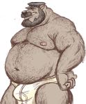  2015 anthro arm_hair bear beard belly biceps big_muscles black_hair body_hair briefs brown_fur bulge chest_hair clothed clothing dramamine facial_hair fur hair hairy hat male mammal mastertrucker mature_male musclegut muscular muscular_male navel overweight simple_background solo standing stomach_hair topless underwear white_background 