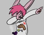  2017 ambiguous_gender anthro clothed clothing dab digital_media_(artwork) emoji fidget_spinner fur lagomorph mammal pokefound rabbit simple_background solo sweater vape 