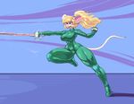 2017 anthro big_breasts blonde_hair bodysuit breasts clothing female hair long_hair mammal melee_weapon mouse red_eyes rodent skinsuit snao solo sword tight_clothing weapon 