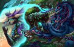 4_fingers 4_toes 5_heads absurd_res anal animal_genitalia anus beach bioluminescence blue_body blue_membrane blue_scales bodily_fluids brown_body brown_scales cheek_frill claws cunnilingus detailed_background dragon fangs feet female feral fin fingers firael foot_lick forest forest_background forked_tongue frill_(anatomy) genital_fluids genital_slit genitals glowing glowing_body glowing_eyes green_glow green_stripes head_fin hi_res horn licking magic male male/female membrane_(anatomy) multi_head mythological_creature mythological_scalie mythology nature nature_background neck_frill non-euclidean_sex open_mouth oral plant portal portal_sex purple_anus purple_vulva quadruped red_body red_eyes red_glow red_stripes rimming saliva saliva_on_anus saliva_on_finger saliva_on_pawpads saliva_on_tongue saliva_on_vulva scales scalie seaside sex siatrax spines stripes stuck tail teeth thinking_with_portals toes tongue tongue_out tree vaginal voxatal vulva wet yellow_eyes