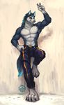  2017 anthro byowt canine clothed clothing dog fur husky male mammal pants solo standing topless wolf 