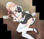  1girl ass blush breasts brown_hair eyes_closed hinako_note large_breasts maid open_mouth panties pink_panties sakuragi_hinako solo stitched unconscious upskirt 