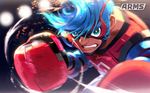  arms_(game) blanco026 blue_hair boxing_gloves domino_mask looking_at_viewer male_focus mask pompadour solo spring_man_(arms) toaster_(arms) 