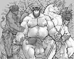  balls biceps big_penis bovine cattle chair clothing crown dramamine ear_piercing equine erection frenum_ladder frenum_piercing genital_piercing greyscale group hairy half-erect horn horse humanoid_penis king loincloth male male/male mammal medial_ring melee_weapon monochrome musclegut muscular nipple_piercing nipples pecs penis penis_piercing piercing polearm precum prince_albert_piercing retracted_foreskin royalty slightly_chubby spear throne uncut vein veiny_penis weapon 
