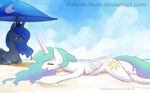  16:10 2015 cute duo equine feathered_wings feathers female feral friendship_is_magic horn mammal my_little_pony princess_celestia_(mlp) princess_luna_(mlp) raikoh-illust sunbathing umbrella winged_unicorn wings 