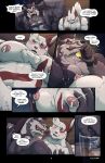  6_panel_comic abs absurd_res anthro armpit_hair barazoku big_muscles big_pecs black_body black_fur blush bodily_fluids body_hair chest_harness claws comic dialogue digital_media_(artwork) duo ellipsis english_text exclamation_point face_lick fur generation_3_pokemon generation_8_pokemon gloves_(marking) groping_pecs group harness hi_res huge_pecs lactating licking licking_lips male male/male male_lactation markings mostly_nude muscular muscular_anthro muscular_male nintendo nipple_fetish nipple_pinch nipple_play nipples obstagoon open_mouth pec_grab pecs pinch pokemon pokemon_(species) question_mark speech_bubble teeth text thepurp tongue tongue_out zang_(thepurp) zangoose 