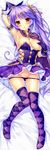  absurdres aoi_miyabi areolae blush boku_to_koi_suru_ponkotsu_akuma. breast_hold breasts cape choker dakimakura dress full_body gloves hat highres medium_breasts no_bra panties panty_pull purple_gloves purple_hair sayori side_ponytail solo star thighhighs underwear yellow_eyes 