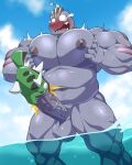 4:5 arm_hair balls basculin belly_hair bestiality big_muscles big_pecs blush bodily_fluids body_hair chest_hair cloud deep_navel duo eyewear facial_hair feral flint_steel generation_1_pokemon generation_8_pokemon genitals glasses hairy_thigh hi_res huge_pecs humanoid humanoid_on_feral machoke maldu male male/male muscular muscular_male navel nintendo nipples nude_male oral oral_penetration outdoor_nudity outside pained_expression pecs penetration penis pokemon pokemon_(species) questionable_consent round_glasses sharp_teeth sky solo_focus stubble sweat teeth vein veiny_penis water white-striped_basculin