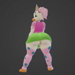 3d_(artwork) anthro anus avian beak bird blue_eyes bottomwear butt chicken circus_chica clothed clothing digital_media_(artwork) female five_nights_at_freddy's full-length_portrait funko_pop! galliform genitals green_bottomwear green_clothing green_skirt grey_background hair hat headgear headwear hi_res legwear looking_at_viewer looking_back looking_back_at_viewer non-mammal_vulva octal party_hat pattern_clothing pattern_legwear pattern_thigh_highs phasianid pigtails pink_clothing pink_hair pink_legwear pink_shirt pink_thigh_highs pink_topwear portrait presenting presenting_anus presenting_hindquarters puffy_anus rear_view scottgames shirt simple_background skirt smile smiling_at_viewer solo spots spotted_clothing spotted_legwear spotted_thigh_highs thigh_highs topwear upskirt vulva white_body