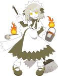  blonde_hair bow broom bucket colored_skin dress duster eclair_(funamusea) fire funamusea funamusea_(artist) hair_ornament looking_at_viewer maid maid_headdress official_art pointing shoes short_hair smile socks white_background white_skin yellow_eyes 