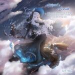  1girl animal artist_request black_cape black_dress black_gloves black_hat black_shoes blue_dress blue_eyes blue_hat broom broom_riding cape cat character_name city closed_mouth cloud copyright_logo crescent crescent_hat_ornament cross cross_print crystal diana's_dream_(miracle_nikki) dress drill_hair english_text eyes_visible_through_hair floating_hair four-pointed_star frilled_sleeves frills full_body gloves grey_socks hand_on_headwear happy hat hat_ornament hexagram layered_sleeves lipstick logo long_dress long_hair long_sidelocks long_sleeves looking_at_viewer makeup mary_janes mascara miracle_nikki night nikki_(series) official_art outdoors pale_skin pleated_dress print_dress print_headwear purple_lips shoes short_over_long_sleeves short_sleeves sidelocks sitting sky smile socks solo star_(sky) star_(symbol) star_hat_ornament star_print starry_sky starry_sky_print third-party_source two-sided_fabric two-sided_headwear white_hair wind witch witch_hat 