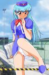  blue_hair female katsura_tenjoin legs long_hair miniskirt nature outdoors panties skirt sky solo stewardess tenjouin_katsura thighs underwear upskirt yat_anshin!_uchuu_ryokou yat_anshin_uchuu_ryokou 