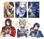  +++ 3boys arm_at_side armor asymmetrical_gloves asymmetrical_sleeves black_bodysuit black_bridal_gauntlets black_gloves black_hair blade_(elation)_(honkai:_star_rail) blade_(honkai:_star_rail) blue_cape blue_gem blue_kimono blue_sleeves blunt_ends bodysuit bracer bridal_gauntlets bright_pupils cape closed_mouth coat coat_on_shoulders commentary cropped_torso curtained_hair dual_persona english_commentary feathers gem genshin_impact gloves gold grey_hair hair_intakes hair_over_one_eye hand_up hand_wraps head_wings highres holding holding_mini_person honkai:_star_rail honkai_(series) in-franchise_crossover japanese_armor japanese_clothes juban kimono kote kurokote lapels long_hair long_sleeves looking_at_another looking_at_viewer middle_finger mini_person miniboy mismatched_gloves mismatched_sleeves multiple_boys notice_lines official_art_inset open_clothes open_kimono open_mouth orange_eyes parted_bangs pom_pom_(clothes) puff_of_air pun-rii purple_eyes red_coat red_sleeves scaramouche_(genshin_impact) scarf shoulder_peek side_cape single_sleeve sunday_(honkai:_star_rail) sweatdrop tassel_earring turtleneck turtleneck_bodysuit two-tone_shirt wanderer_(genshin_impact) white_background white_kimono white_pupils white_scarf white_sleeves white_wings wings yellow_eyes yellow_feathers 