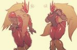  agi_type01 anthro blaziken blush bulge camel_toe clothing duo embarrassed female male muscular nintendo nipples pok&eacute;mon simple_background sweater video_games 