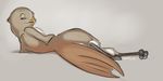  2013 ambiguous_gender anthro avian beak bird chest_tuft digital_media_(artwork) digitigrade feathers fur grey_background looking_at_viewer looking_back lying on_side open_mouth simple_background solo suggestive tail_feathers tuft tuke 