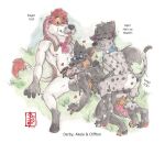 akela_vincent animal_genitalia animal_penis anthro balls blush blush_lines bodily_fluids brid butt canid canine canis claws cliffton_(akela) collar cum cum_in_ass cum_inside cum_on_butt cum_on_ground deep_penetration derby_(akela) doggystyle domestic_dog ejaculation equine_genitalia equine_penis eyewear fennec_(artist) flared_cock from_behind_position genital_fluids genitals glasses group heart_symbol hi_res humping jewelry kerchief licking male male/male mammal mounting necklace oral painting_(artwork) penetration penile penis penis_lick precum sex sound_effects text tongue traditional_media_(artwork) trio watercolor_(artwork) wearing_glasses wolf