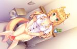  :&lt; ahoge animal_ears blonde_hair blush bow bow_panties breasts cat_ears cat_girl cat_tail cleavage covering covering_crotch curly_hair dutch_angle frilled_shirt_collar frills game_cg green_eyes indoors knees_together_feet_apart lace lace_panties large_breasts long_hair looking_at_viewer maple_(sayori) nekopara orange_panties panties panty_pull plant potted_plant sayori shirt short_sleeves sitting slit_pupils solo tail toilet toilet_paper toilet_use underwear white_shirt 