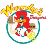  alpha_channel avian beak bird bow_tie burger clothing cup female food green_eyes hair half-closed_eyes logo official_art open_mouth red_hair simple_background smile solo text transparent_background uniform unknown_artist waiter woodpecker woody&#039;s_burgers woody&#039;s_palm_house 