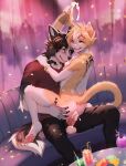 alcohol anal anal_penetration anklet anthro balls beverage black_nose bodily_fluids bracelet butt butt_grab canid canine canis champagne chest_lick clothed clothing collar cum cum_in_ass cum_inside domestic_cat domestic_dog duo erection feet felid feline felis fluffy fluffy_tail fumiko genital_fluids genitals hand_on_butt hi_res humanoid_genitalia humanoid_penis jewelry licking male male/male male_penetrated male_penetrating male_penetrating_male mammal nightclub nude nude_anthro nude_male pawpads paws penetration penile penile_penetration penis penis_in_ass piercing pink_nose pointy_ears sex shirt sitting sitting_on_another spiked_collar spikes t-shirt tail tongue tongue_out topwear