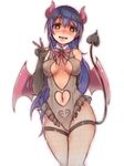  absurdres anchan arm_behind_back bangs black_gloves blue_hair blush bow bowtie breasts brown_eyes corruption covered_nipples cum cum_in_mouth cum_on_tongue cumdrip demon_girl demon_horns demon_tail demon_wings elbow_gloves fishnet_pantyhose fishnets frills gloves hair_between_eyes heart heart-shaped_pupils highres horns knees_together leotard long_hair looking_at_viewer love_live! love_live!_school_idol_project md5_mismatch medium_breasts navel navel_cutout nipples open_mouth pantyhose pubic_tattoo pussy red_bow red_neckwear see-through sheer_leotard simple_background solo sonoda_umi symbol-shaped_pupils tail tattoo tears thighlet tongue tongue_out w white_background wings 