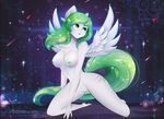  anthro breasts cutie_mark equine eyelashes fan_character feathered_wings feathers female fur green_eyes green_hair green_nipples hair kneeling koveliana mammal my_little_pony nipples nude pegasus pussy solo white_feathers white_fur wide_hips wings 
