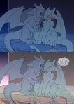 ambiguous/ambiguous ambiguous_gender anthro blush blush_lines dogtober duo feral gargoyle hi_res horn inanimate_transformation night open_mouth petrification plinth sculpture sentient_statue statue thought_bubble transformation wings