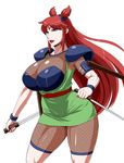  1girl breasts dual_wielding large_breasts ml nail_polish red_hair solo 