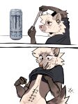 2026 2_panel_comic 5_fingers 6_nipples absurd_res ambiguous_gender anthro belly_nipples beverage beverage_can black_clothing black_shirt black_topwear blush bodily_fluids body_writing bottomless bottomless_anthro brown_body can clothed clothing clothing_lift colored colored_sketch comic container countershading digital_drawing_(artwork) digital_media_(artwork) ear_piercing embarrassed energy_drink english_text facial_piercing female_(lore) fingers flat_colors fur gauged_ear geniebuy graded_belly hair half-length_portrait hi_res hyena imminent_masturbation jewelry mammal markings measuring measuring_penetration_depth meme monster_energy multi_nipple navel nipples nose_piercing nose_ring number number_on_body open_mouth pen photography_(artwork) piercing portrait raised_clothing raised_topwear red_eyes ring_piercing sequence shirt shirt_lift simple_background sketch solo spotted_hyena sweat sweatdrop t-shirt tail tape_measure text topwear white_body white_fur worried writing_on_belly