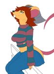  2016 big_tail black_nose brown_hair buckteeth chelsea_(unnam3d) clothing female fence freckles green_eyes hair jeans looking_up mammal mouse multicolored_clothing pants rodent simple_background smile sweater tagme teeth white_background white_fence 