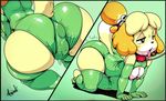  anal animal_crossing argento big_butt butt canine clothing collar double_penetration isabelle_(animal_crossing) leash legwear looking_pleasured mammal nintendo penetration pussy_juice sex_toy solo stockings vaginal vibrator video_games 